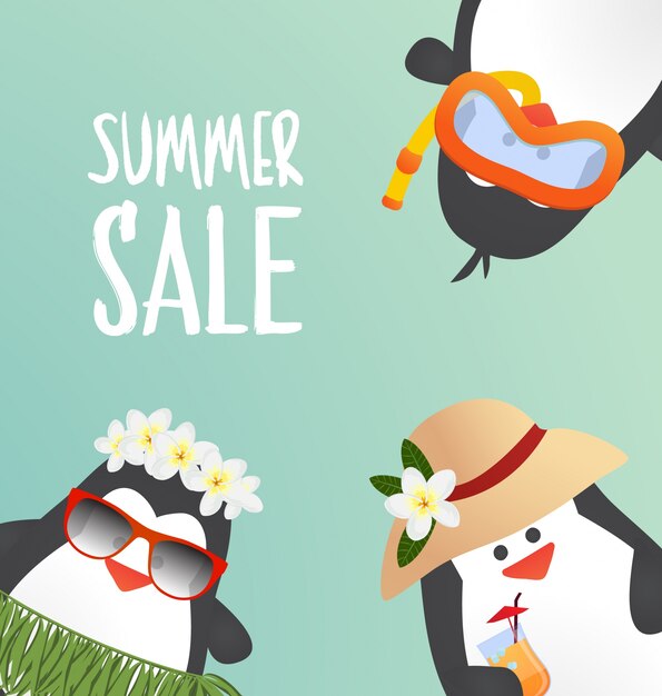 Summer design with cute penguins