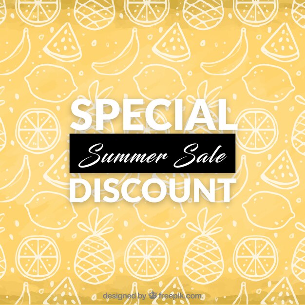 Summer discount background with fruit drawing
