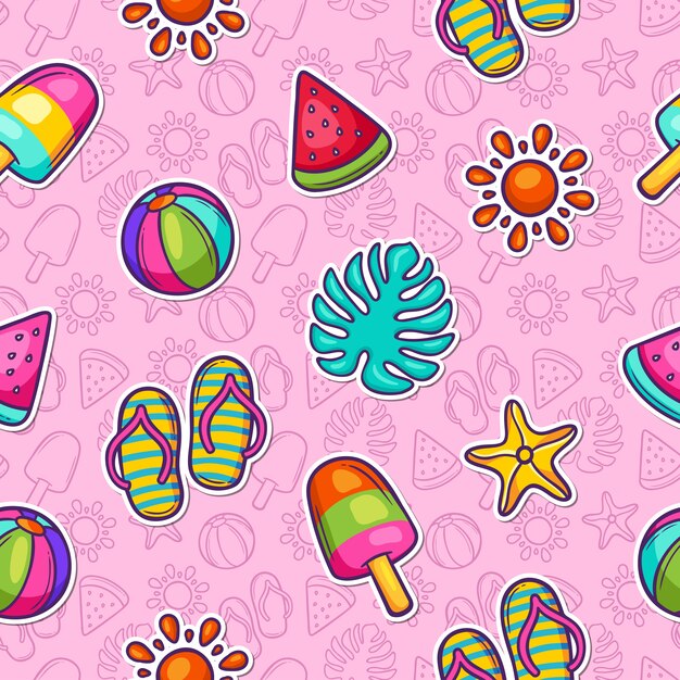 summer doodle colorful seamless pattern