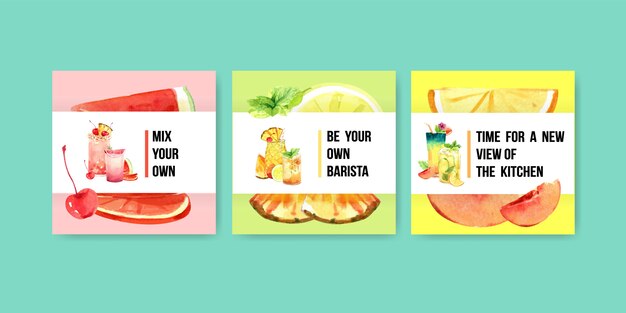 Free vector summer drink square banners