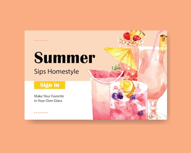 Free vector summer drink website template