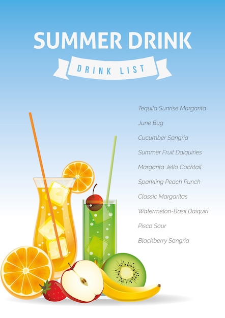 Free vector summer drink with fruits flyer