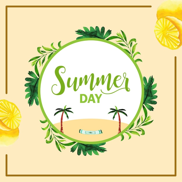 Summer Element Beige Green Yellow Colourful Background Social Media Design Banner Free Vector