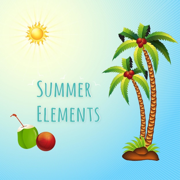 夏の要素青茶色カラフルな背景ソーシャルメディアデザインバナー無料ベクトル