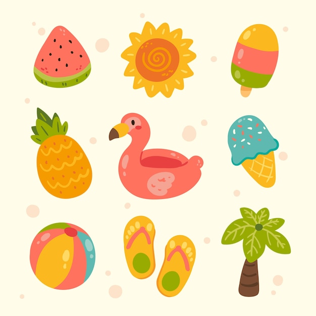 Free vector summer element set