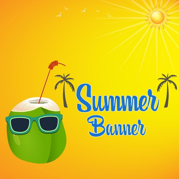 Summer Element Yellow Green Colourful Background Social Media Design Banner Free Vector