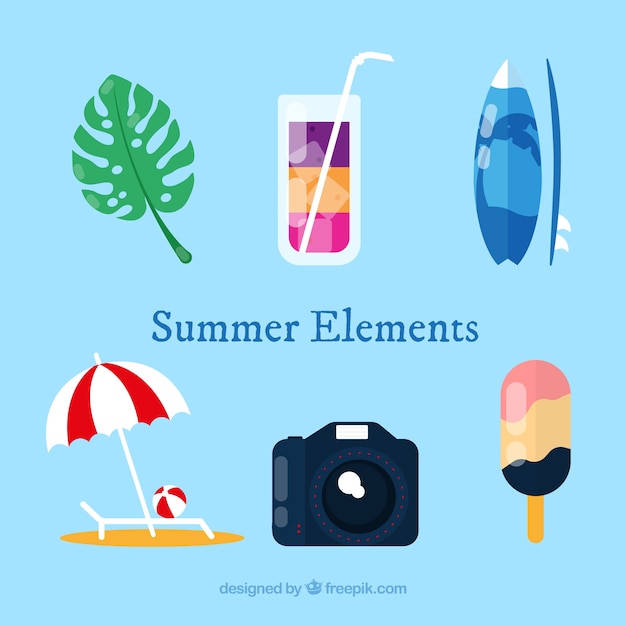 Summer elements collection in flat style