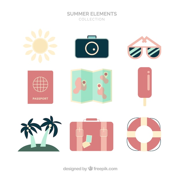 Free vector summer elements collection in flat style