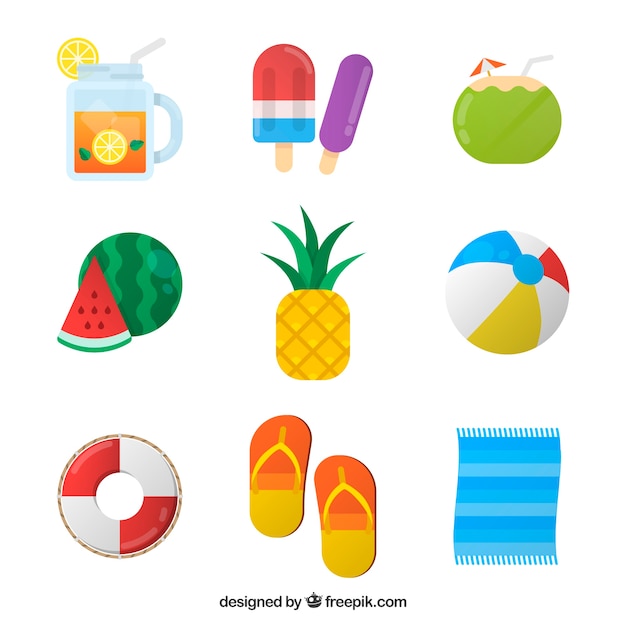 Free vector summer elements collection in flat style