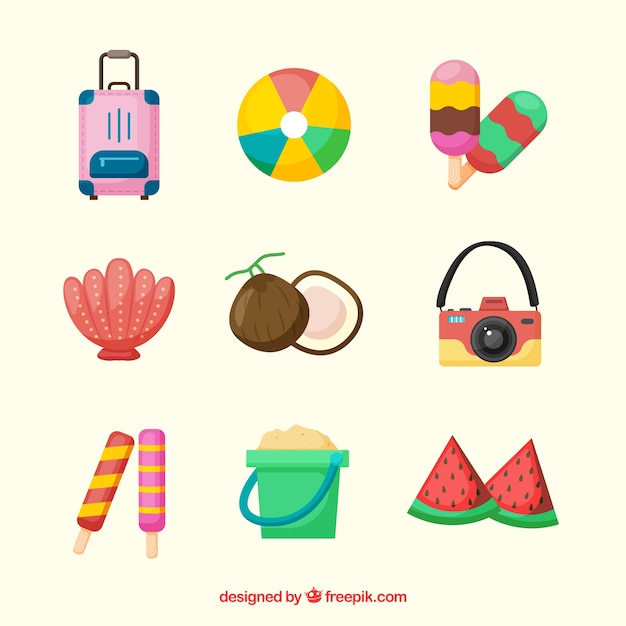 Free vector summer elements collection in flat style