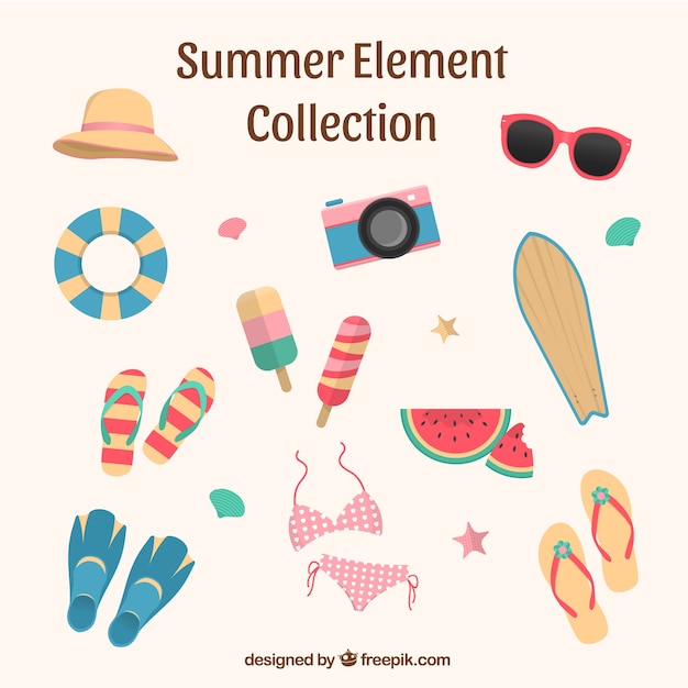 Summer elements collection in flat style