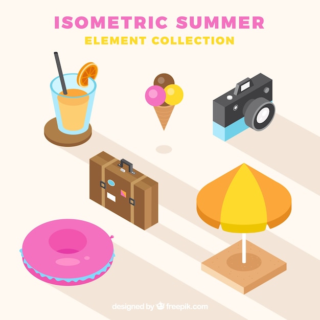 Summer elements collection with clothes in isometric style