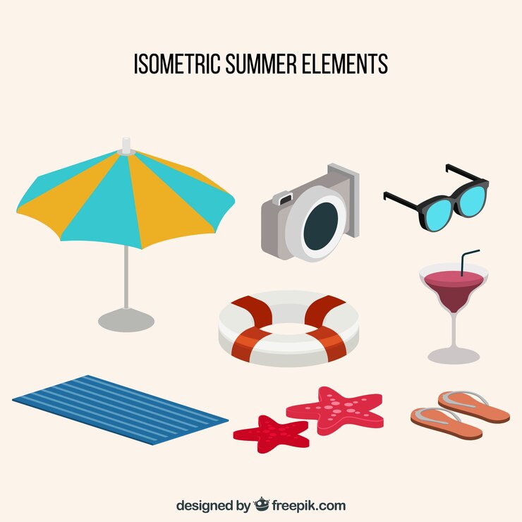 Free Vector summer elements collection with clothes in isometric style