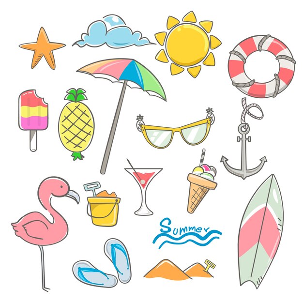 Free Vector | Set of summer accessories for photoboth