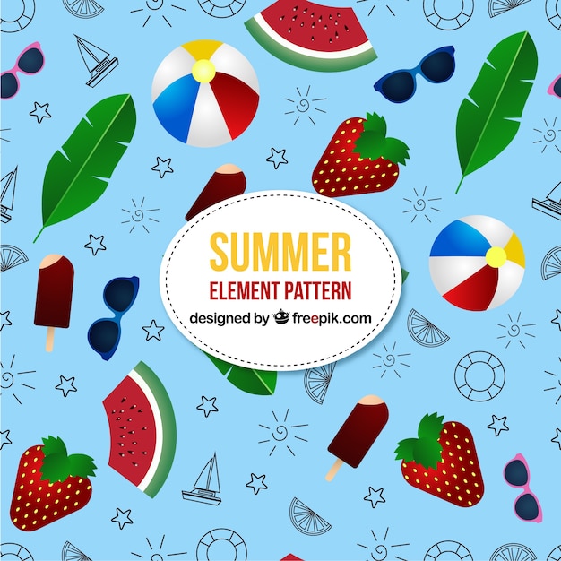 Free vector summer elements pattern with beach elements