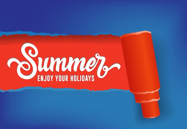 Summer, enjoy your holidays seasonal banner in red and blue colors