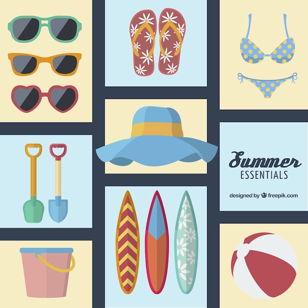 Free vector summer essentials icons