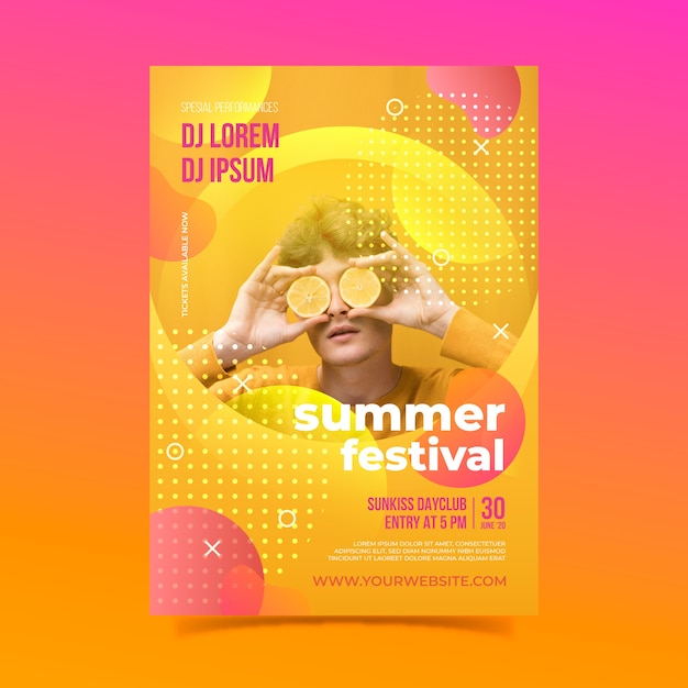 Free vector summer festival and lemons poster template