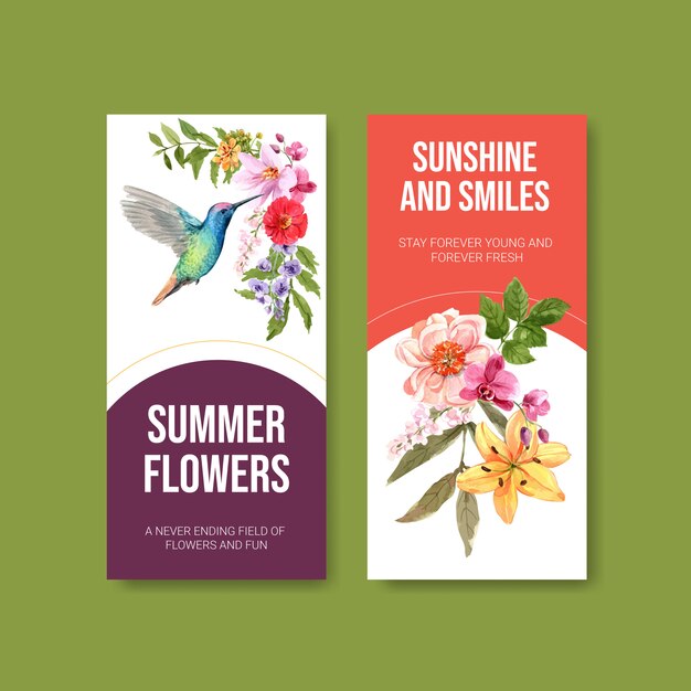 Summer flower flyer template design watercolor