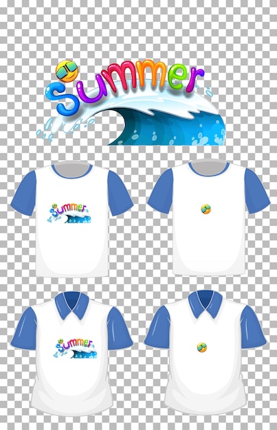 Free vector summer font logo with many types of shirts on transparent background