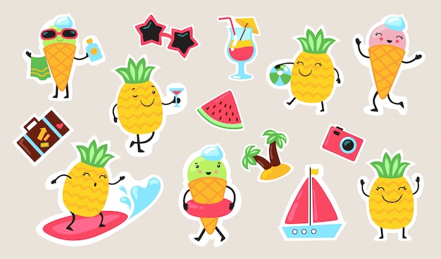 Free vector summer food and activities set