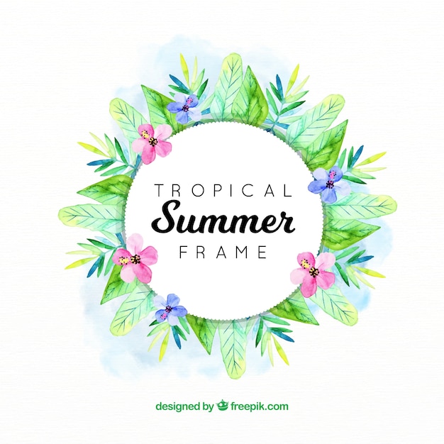 Free vector summer frame with tropical leaves