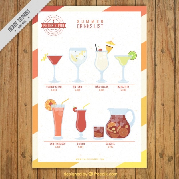 Free vector summer fruit drink list