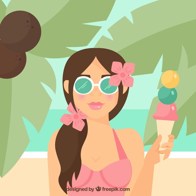 Summer girl background with an ice cream