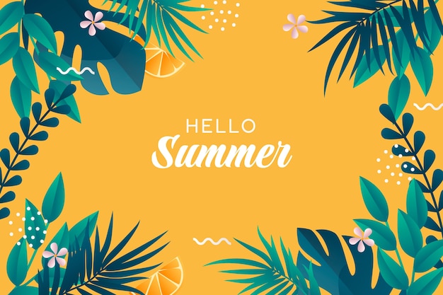 Summer gradient background with leaves
