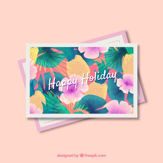 Free vector summer greeting card template with flowers