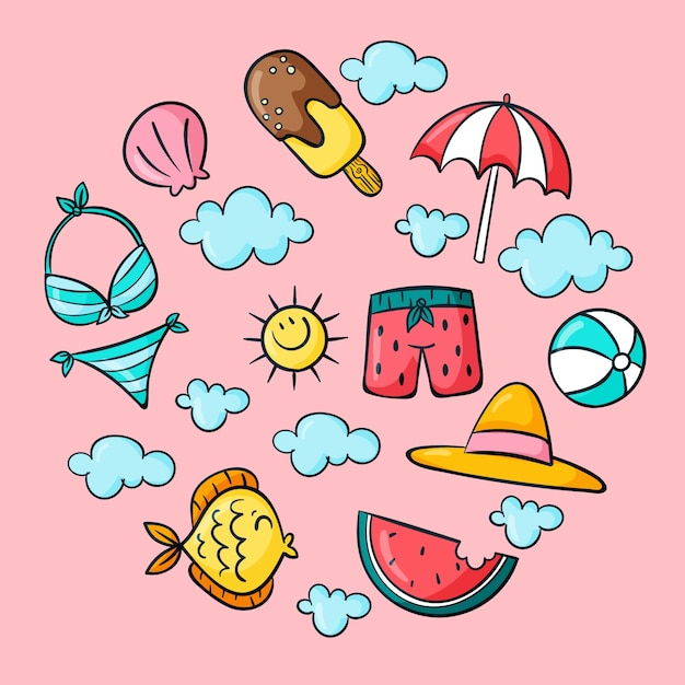 Free vector summer hand drawn element collection