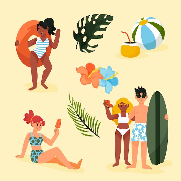 Free vector summer hand drawn flat element collection