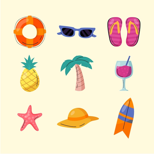 Free vector summer hand drawn flat element collection