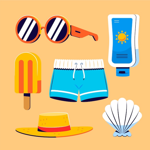 Free vector summer hand drawn flat element collection