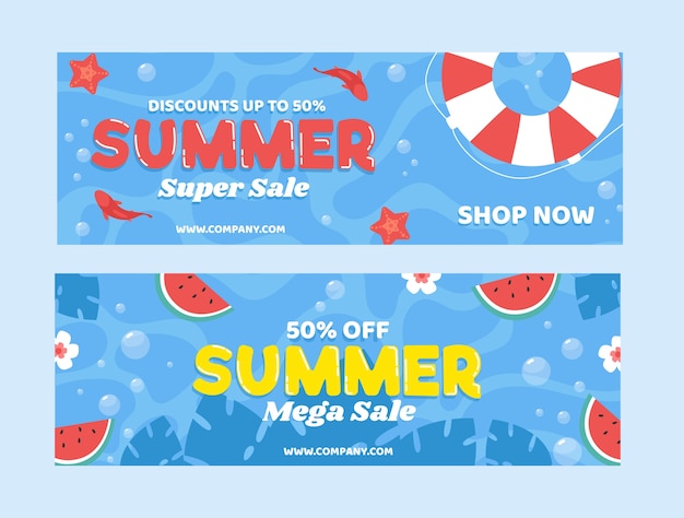 Free vector summer hand drawn flat sale banner