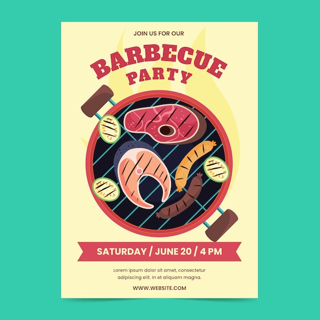 Summer hand drawn flat summer bbq poster or flyer