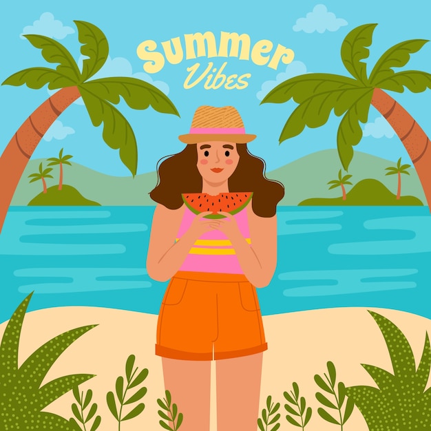 Free vector summer hand drawn flat summer vibes illustration