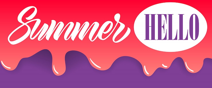 Free Vector summer, hello lettering on dripping paint. summer offer or sale advertising