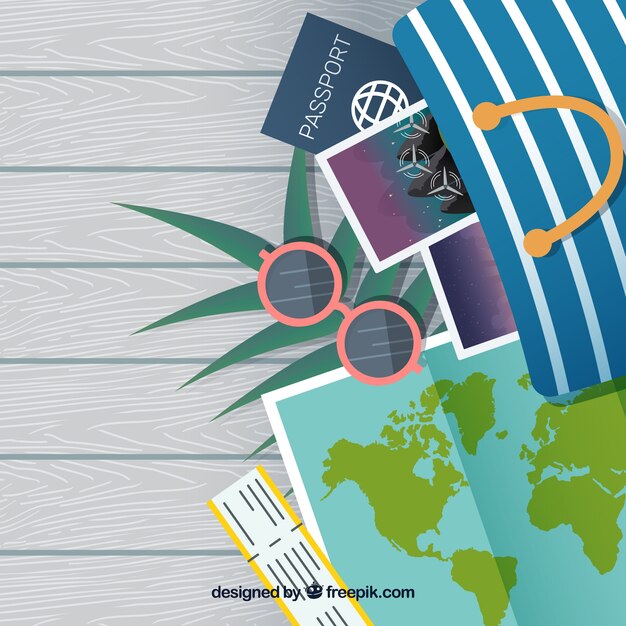 Summer holiday accessories in flat design background