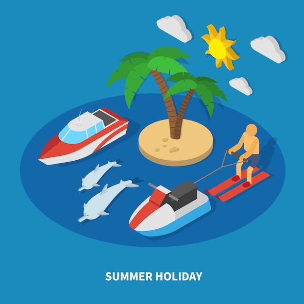 Summer Holiday Isometric Composition
