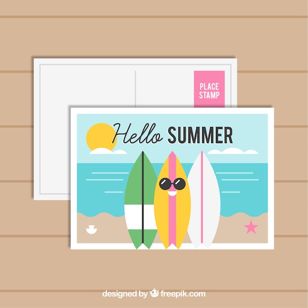 Summer holiday postcard in flat style