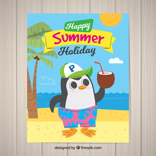 Free vector summer holiday postcard with cute animal