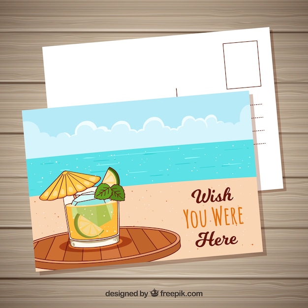 Free vector summer holiday postcard with fresh cocktail