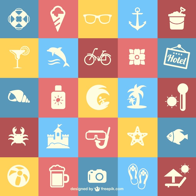 Бесплатное векторное изображение Летние каникулы плоские иконки