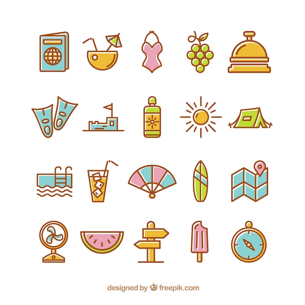 Free vector summer icons in cute style