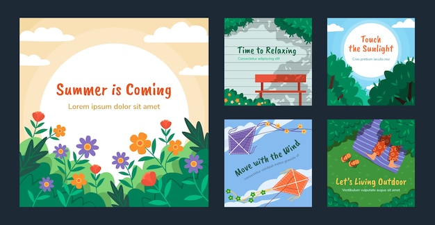 Vettore gratuito set di modelli di post instagram estivi