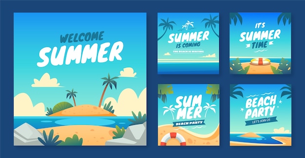 Free vector summer instagram post template set