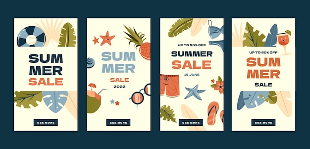 Free vector summer instagram story template set