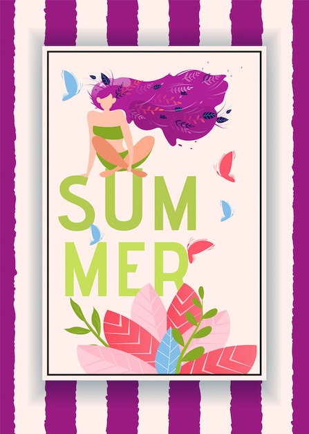 Summer invitation card with attractive girl