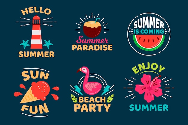 Free vector summer is coming flat design badge collection